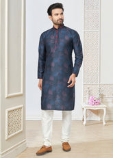 Contrasting indian aspiring Printed khakhi on jacquard silk Mens kurta for wedding and other occasion comes with pajama